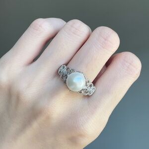 Freshwater Pearl Ring – Filigree Style – Brass Band